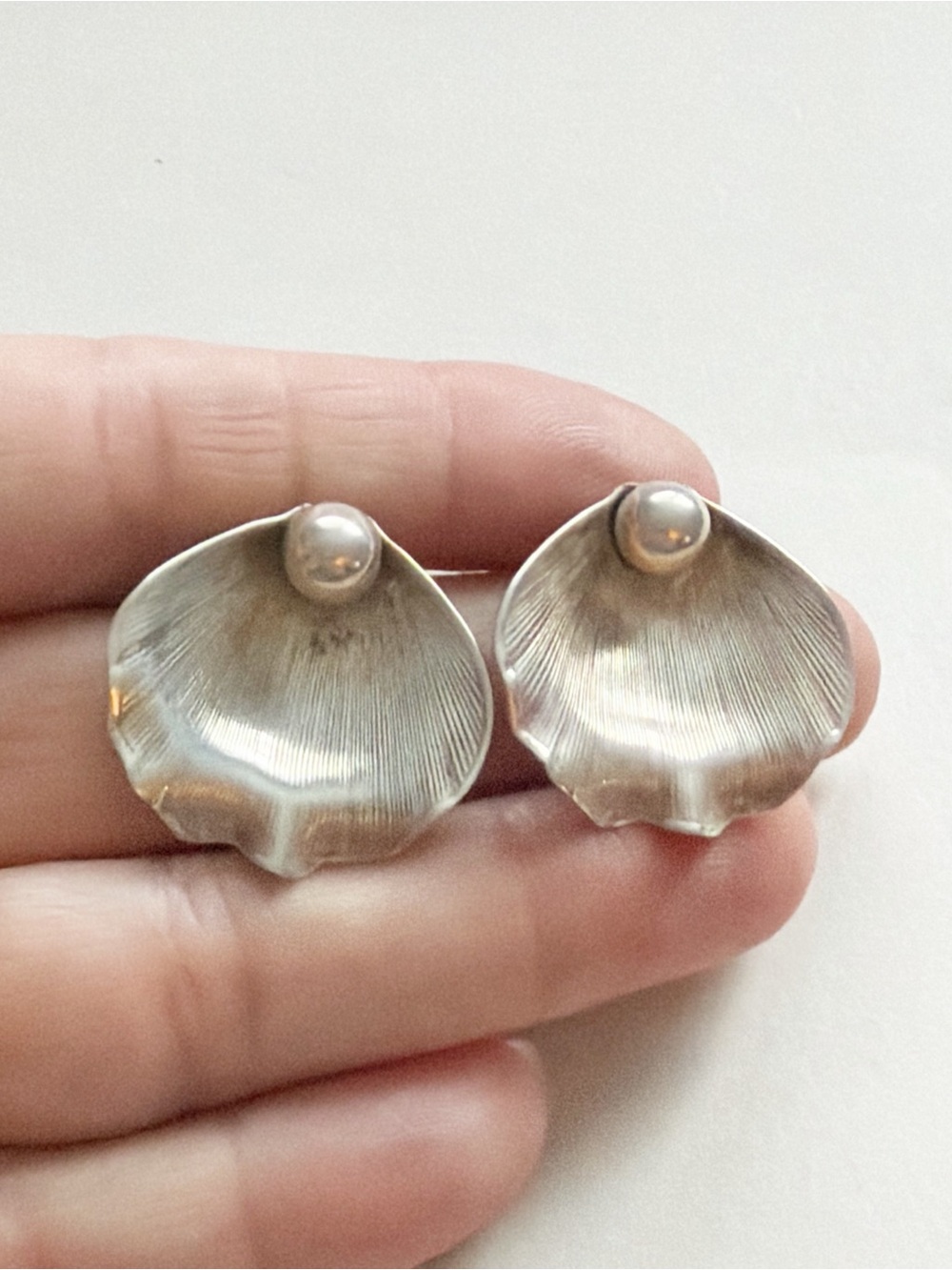 Vintage Sterling Silver Modernist Shell Earrings